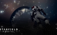 Explorer in spacesuit floats in the galaxy