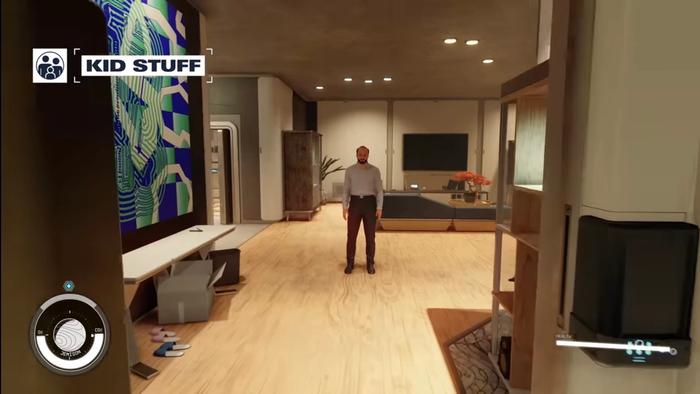 The player walks into the family home