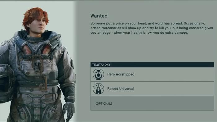 A screenshot of the Wanted trait in Starfield.