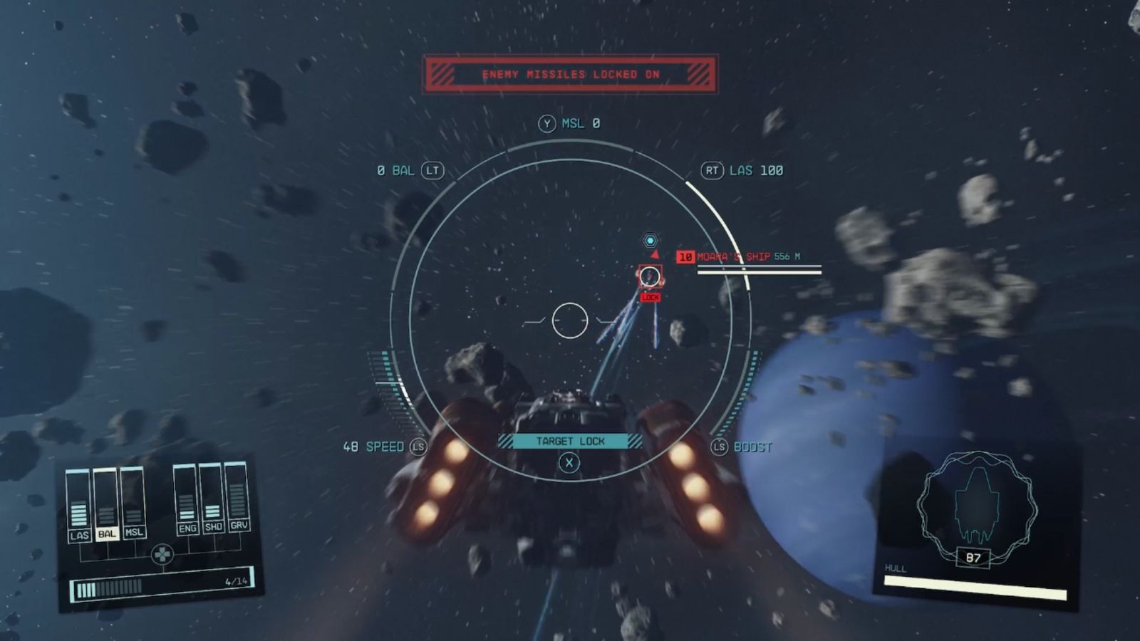 Evading fire in space combat