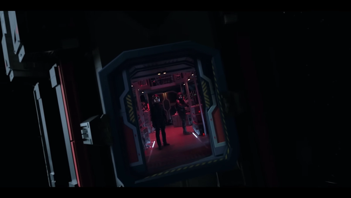 a dark entrance to a starship