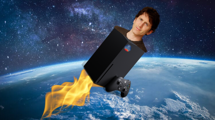 todd howard on top of a series x shooting through space