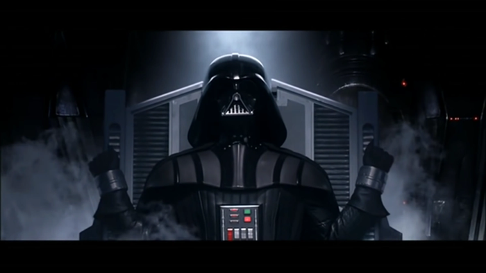 darth vader is tied down to a metal table