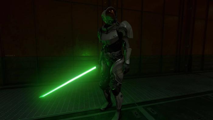 a starborn with a green saber