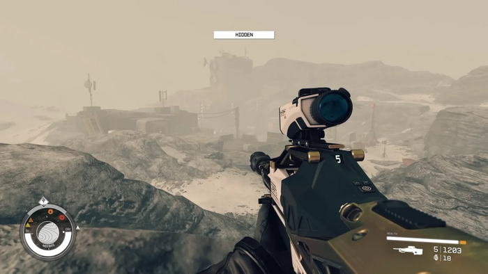player stands patiently aiming a sniper rifle