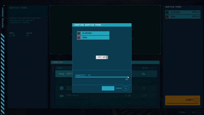 starfield adaptive frame crafting for XP