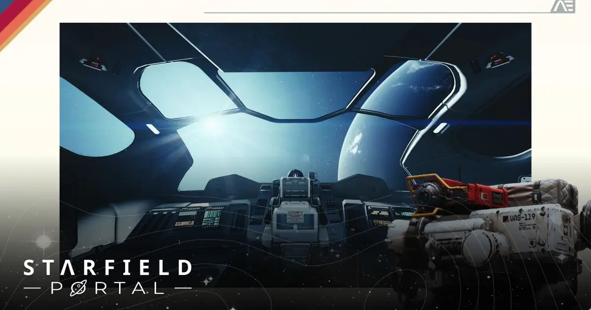 an advertisement for starfield portal shows a space ship