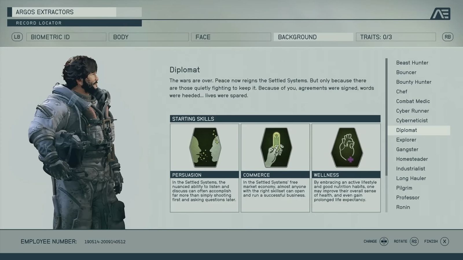 Diplomat info and skills in Starfield.