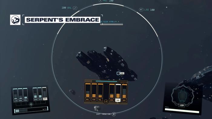 Ship in space with the words serpents embrace on screen