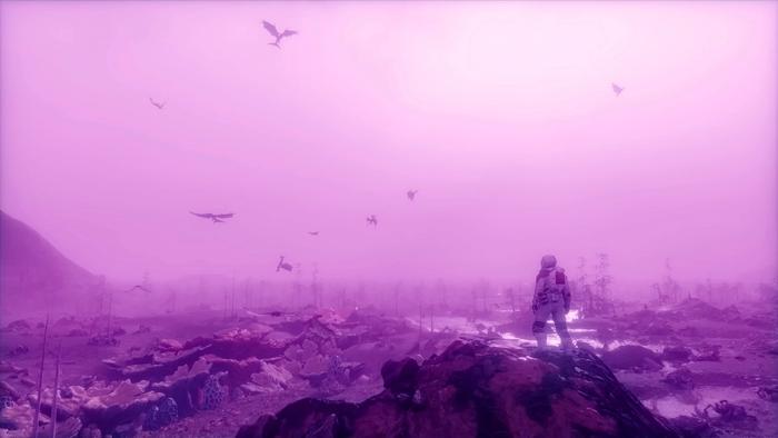 A purple lit alien world
