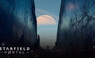 A man standing between two rock formations in Starfield.