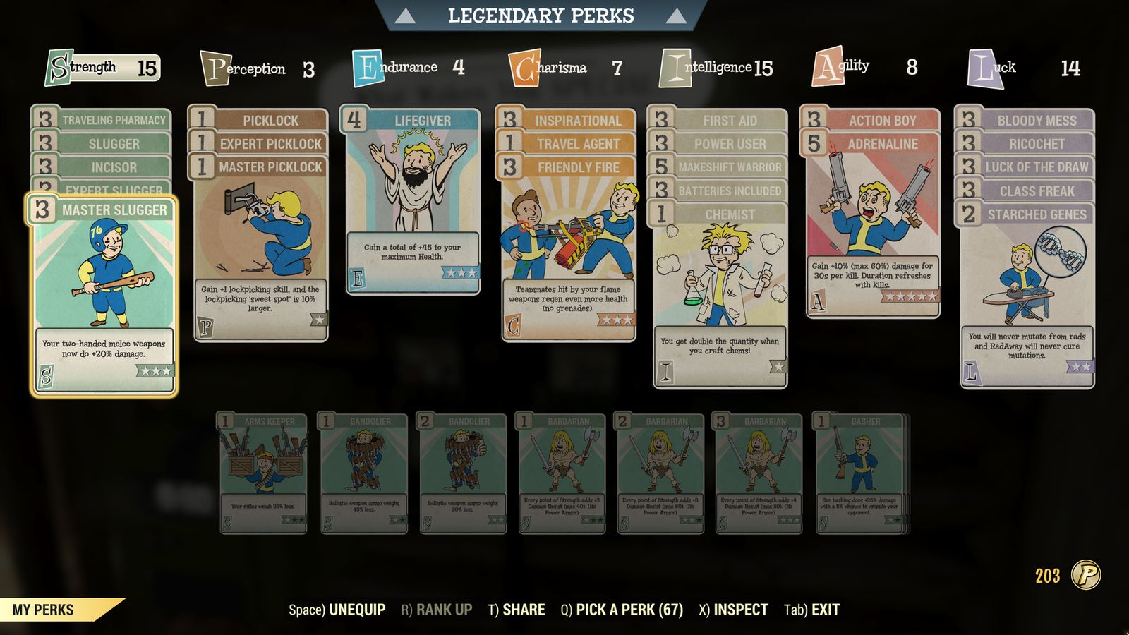 Legendary Perks and S.P.E.C.I.A.L. attributes of Fallout 76