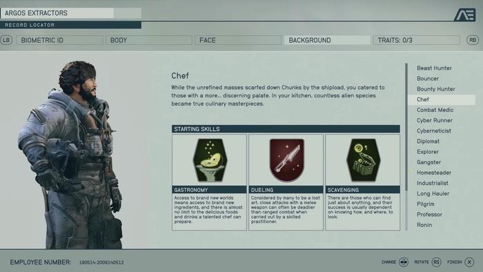 The chef skill is shown on backgrounds screen