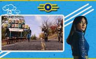 a woman is standing in front of a sign that says `` green country '' .