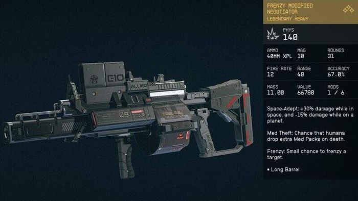 Starfield Frenzy Modified Negotiator heavy weapon