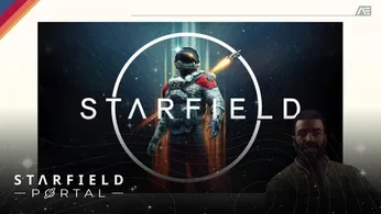 a poster for starfield portal with an astronaut in a circle