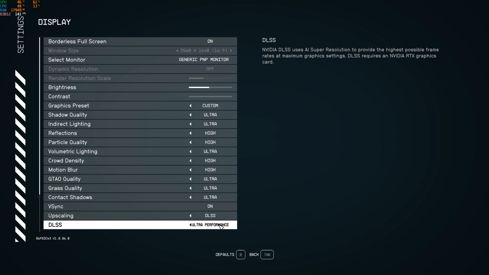 starfield dlss settings used