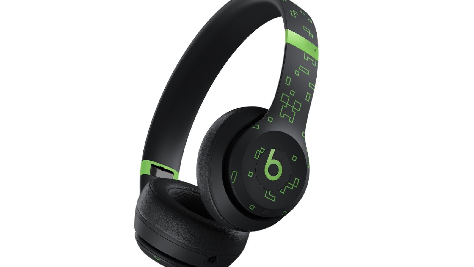 Beats Solo 4 Headphones Minecraft Edition in black with green accents
