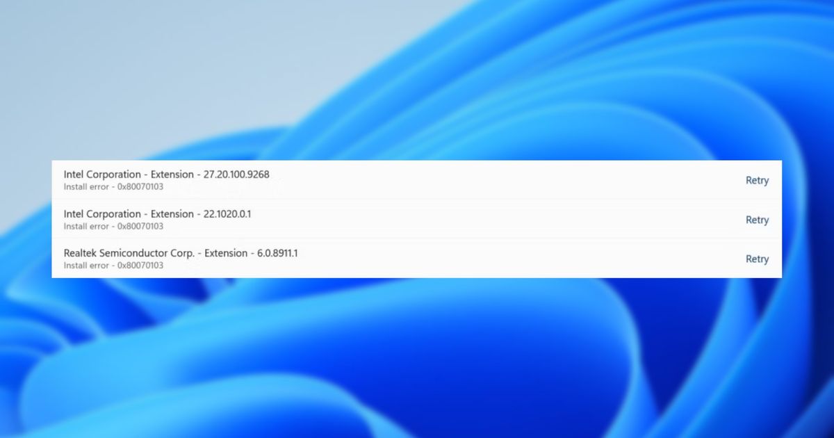 An image of the Windows 0x80070103 Error Code