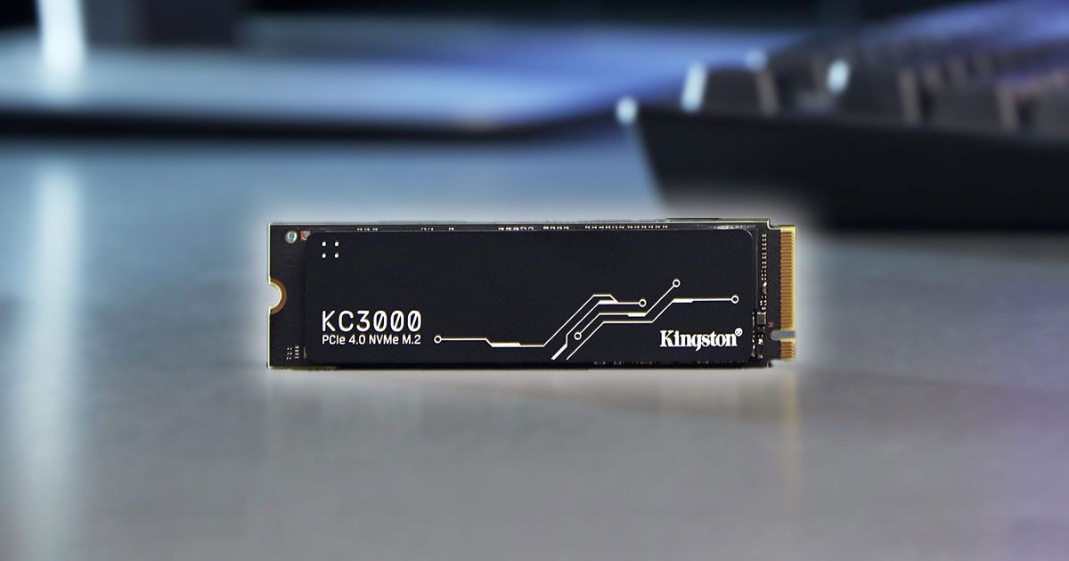 A black SSD stick featuring white branding on top and a white glow around it.
