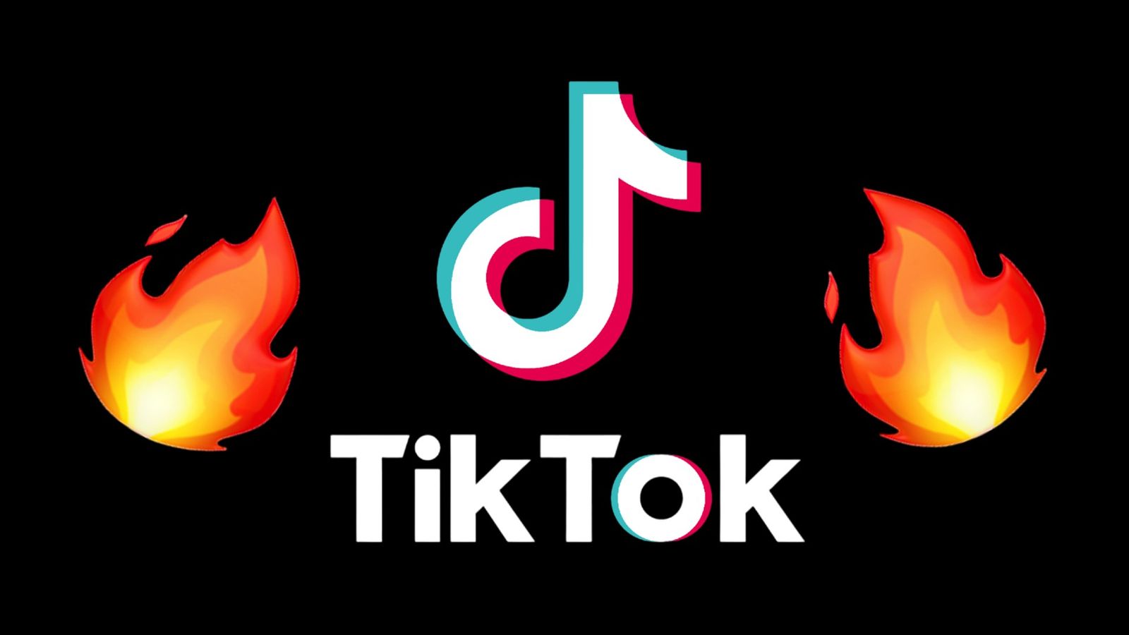 The TikTok Logo in front of a black background with two Apple Fire emojis on either side