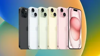 iPhone 15 different models in front of an iOS background in different colors